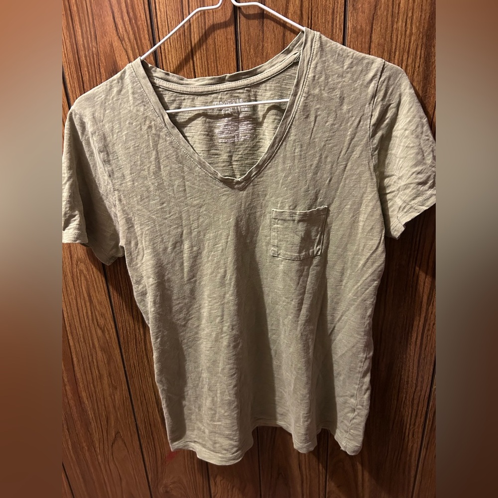 Time and Tru Olive V-Neck Tee